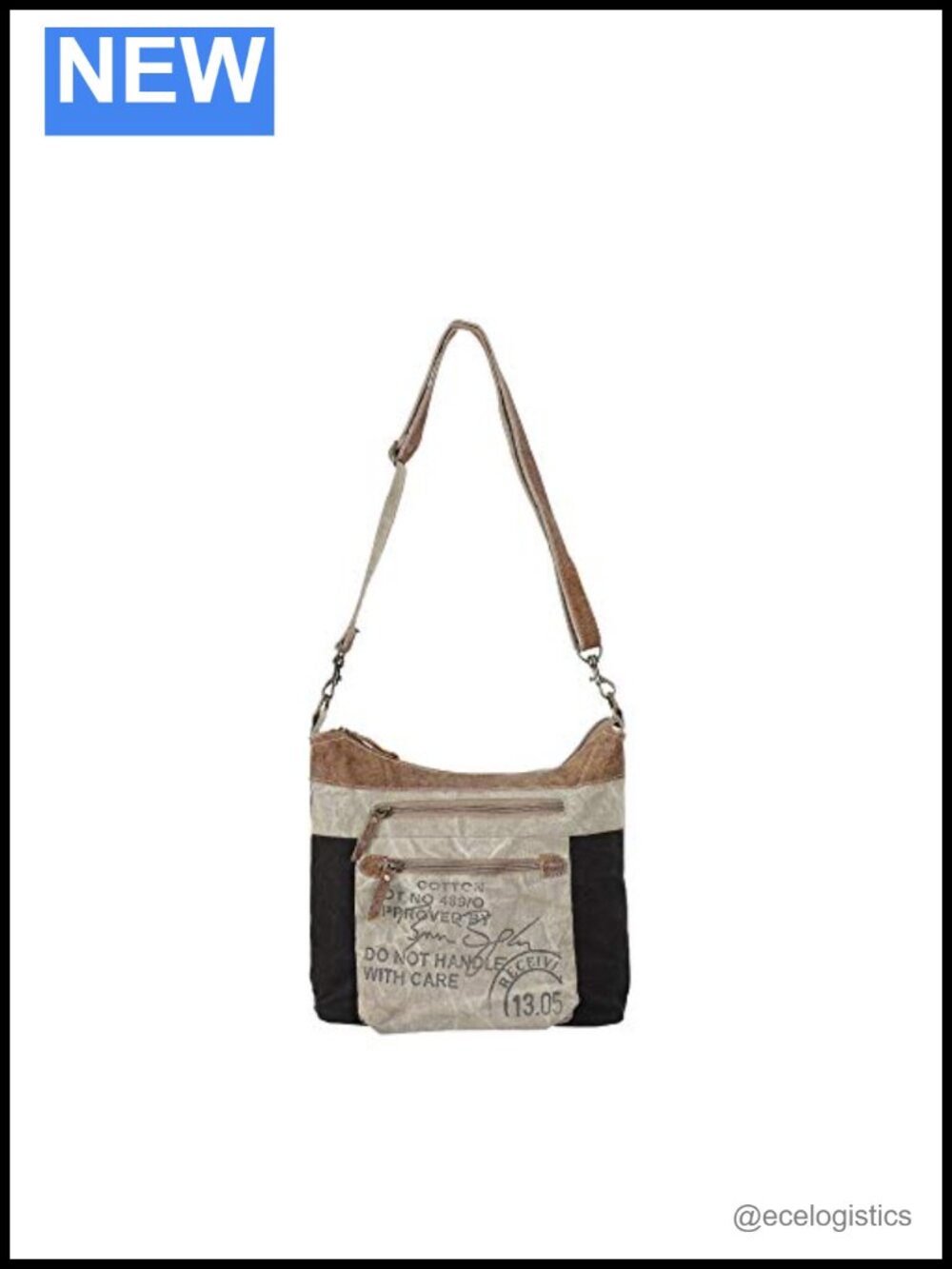 Canvas Western Shoulder Bag with Real Leather Strap Handmade Vintage